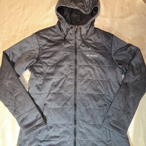 Columbia Insulate Mid Length Gray Womens XL Lined Full Zip Hooded Jacket